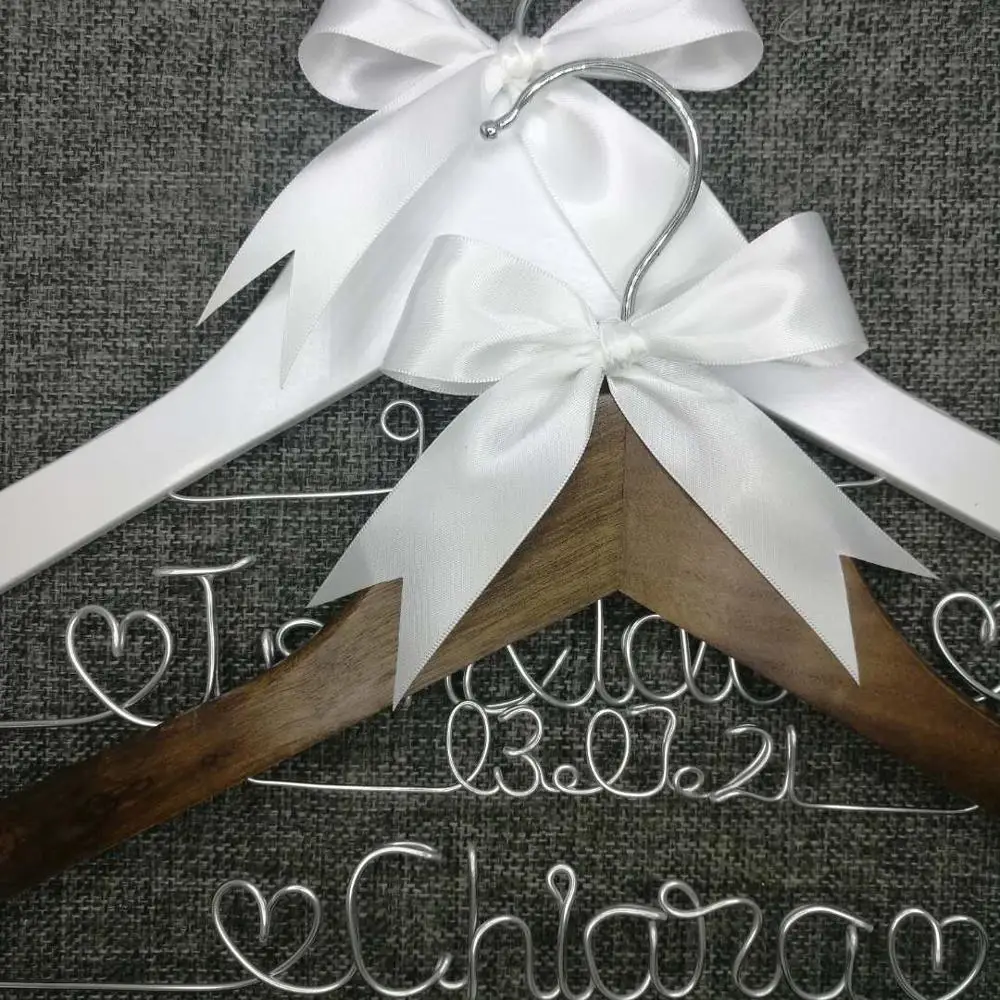 

Personalized Wedding Hanger, bridesmaid gifts, name hanger, brides hanger custom Bridal Gift white hanger with bowknot.Two hange