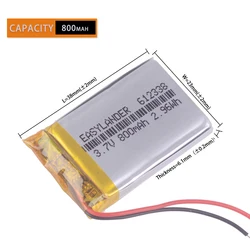 612338 3.7V 800mAh  Rechargeable Lithium Li-ion Polymer Battery For Millet GPS TEXET FHD-570   dvr-3gp Gmini HD50G HD70G 602338