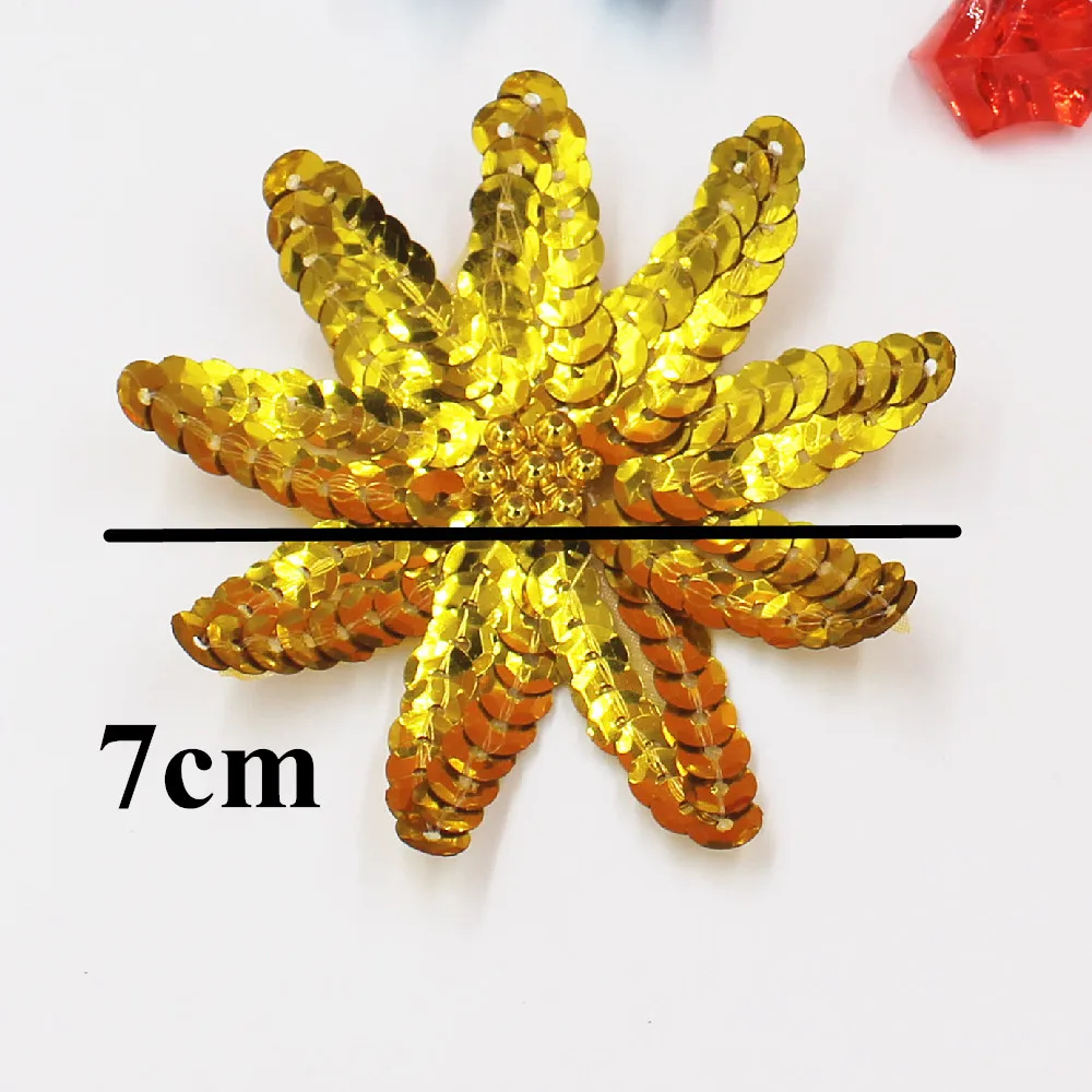 10 Pcs Sequined Flower Applique Gold And Silver Sewing Flower Beads Embroidery Patches 7*7cm