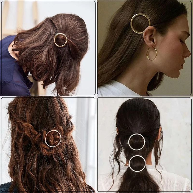 Pinzas para el pelo para niña y mujer, pasador de oro, plata, Círculo de Metal, agarres geométricos para el cabello, soporte de horquillas de pera