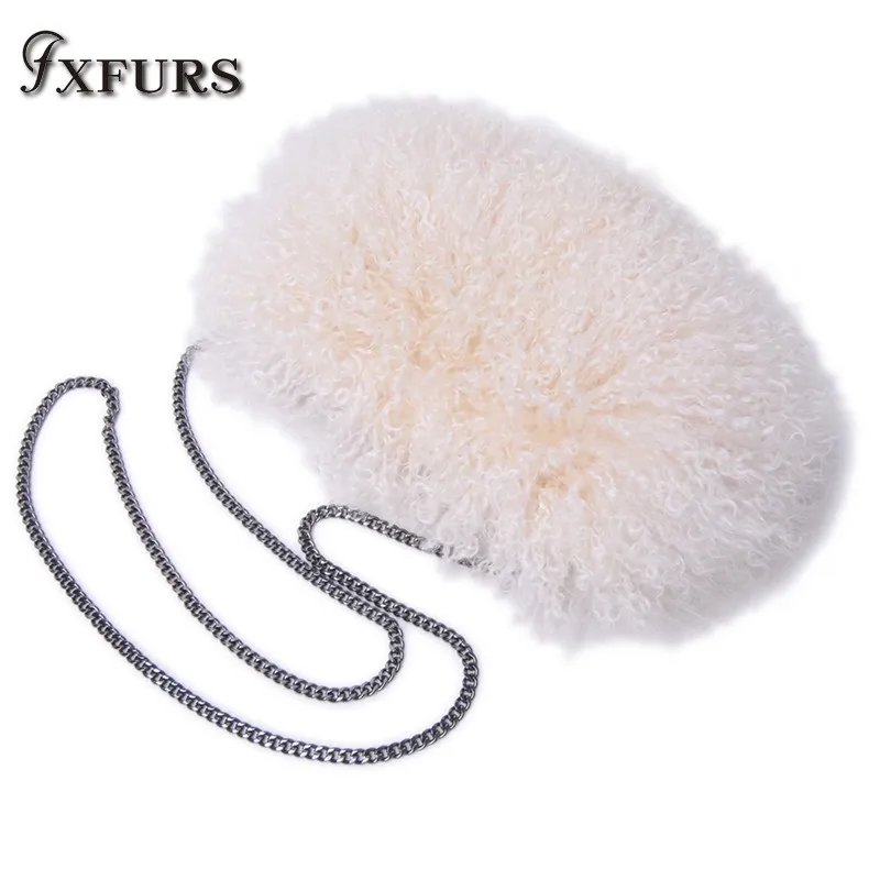 2020 New Tibet Lamb Fur Handbag Crossbody Bags Winter Women Chain Zipper Lamb Fur Bags Hand Warmer Small Round Wool Evening Bag