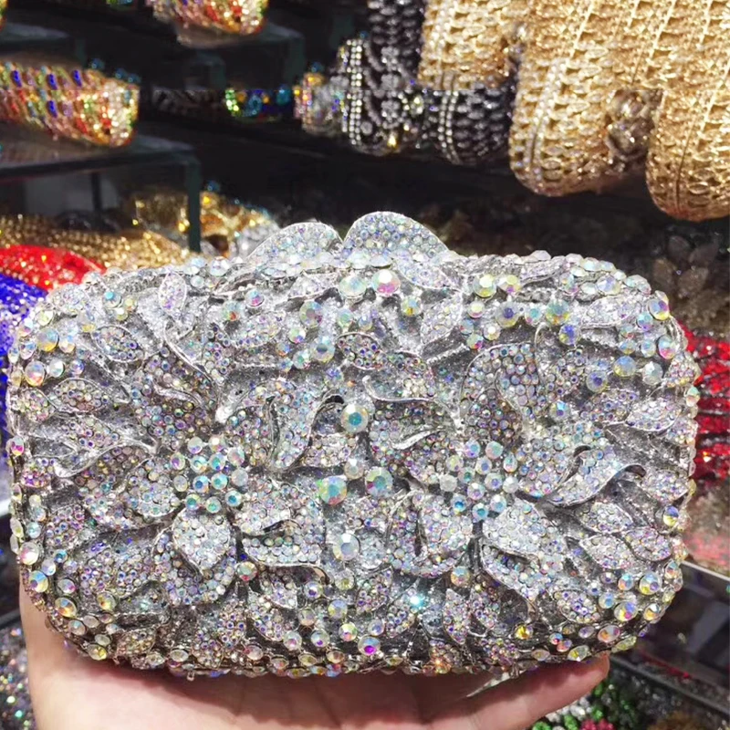 

Luxury AB Rhinestone Evening Bags Sliver Wedding Bridesmaid Clutch Purses Crystal BanquetLady Dinner Party Mini Diamond Clutches