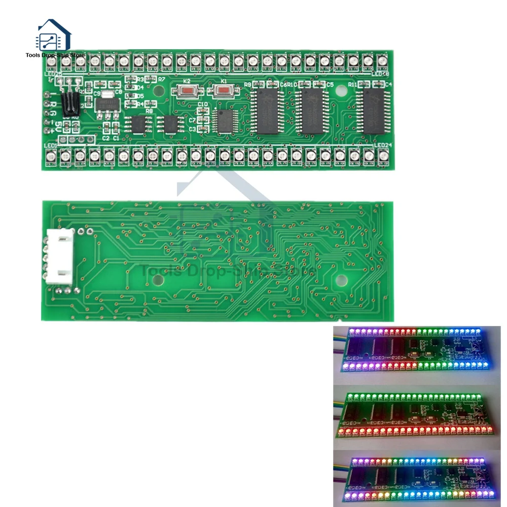 RGB MCU Adjustable Display Pattern 24 LED VU Level Indicator Meter Dual Channel Module Electronic Tools Controller