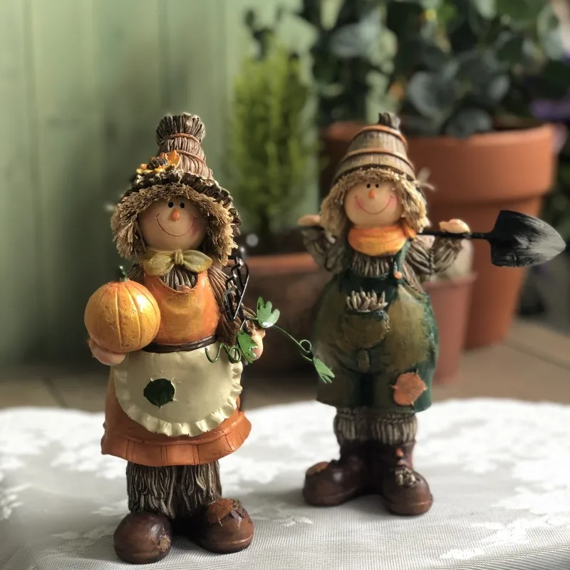 

American Scarecrow Pumpkin Character Resin Statue Ornaments Outdoor Garden Decoration Furnishings Balcony Lawn Sculpture Crafts