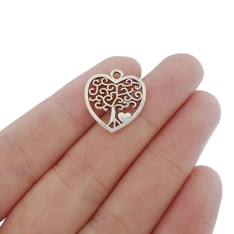 ZXZ 20pcs Gold Tone Heart Love Hollow Open Tree Charms Pendants Beads for DIY Necklace Bracelet Jewelry Making Findings 17x18mm