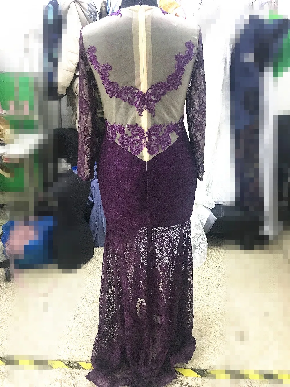 Sexy long sleeves purple Mermaid Prom Dresses Lace Appliques Natural Slim Fitted Robe De Soiree Ladies Evening Gowns Spring