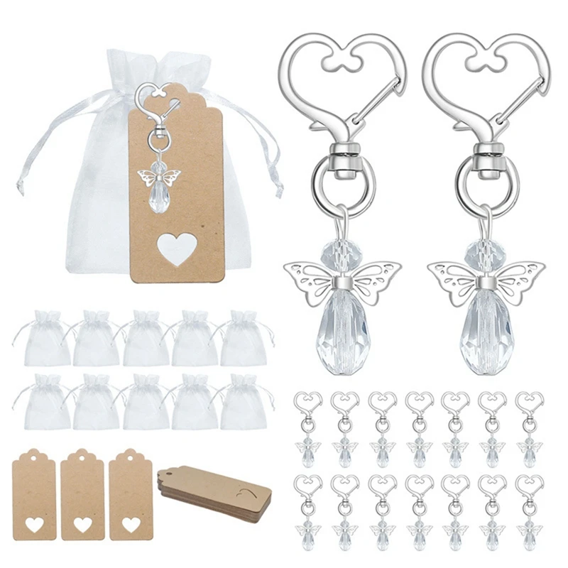 30 Pcs Angel Keychain Souvenir Wedding Gifts Baby Shower Favor Gifts Set With Tag Drawstring Candy Bag