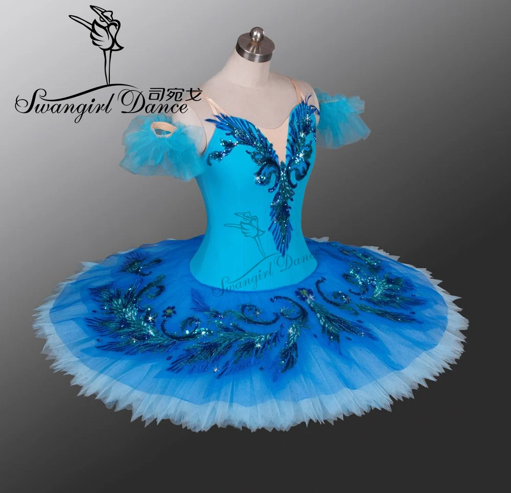 Ballet profesional con diseño de pájaro azul y lago para mujer, tutú clásico para actuaciones o competición, bt9027