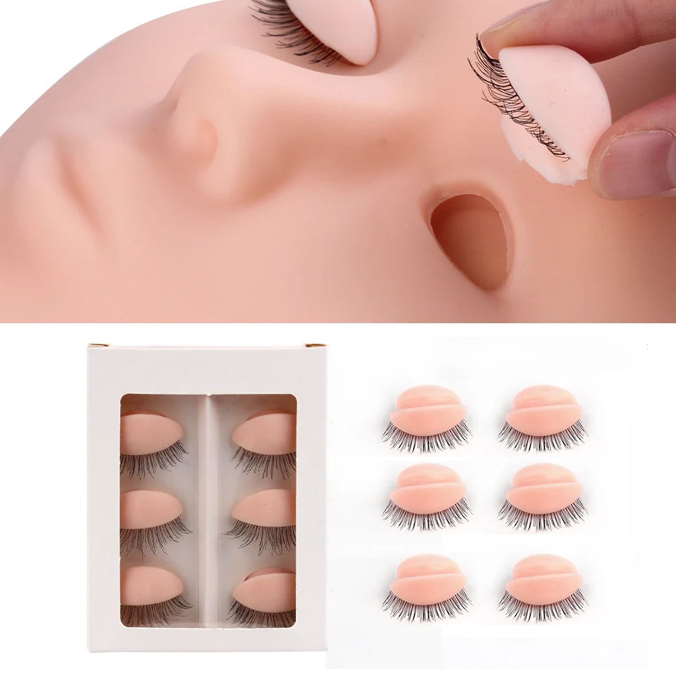 NEWCOME Mannequin Head False Eyelash Extension ฝึกหัวเปลี่ยนซิลิโคนที่ถอดออกได้ Eyelids แต่งหน้าเครื่องมือ