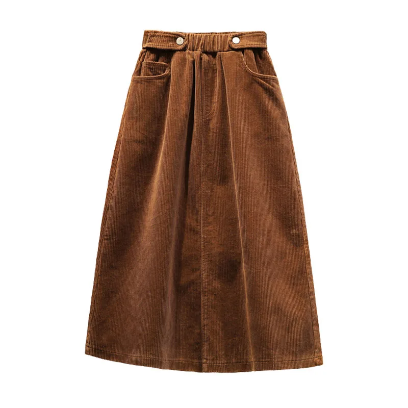 5XL Large Size Women\'s Skirt Autumn Winter Fashion Corduroy Skirt Mid-Long Elastic Waist Loose Casual Women Skirts A-line Skirt