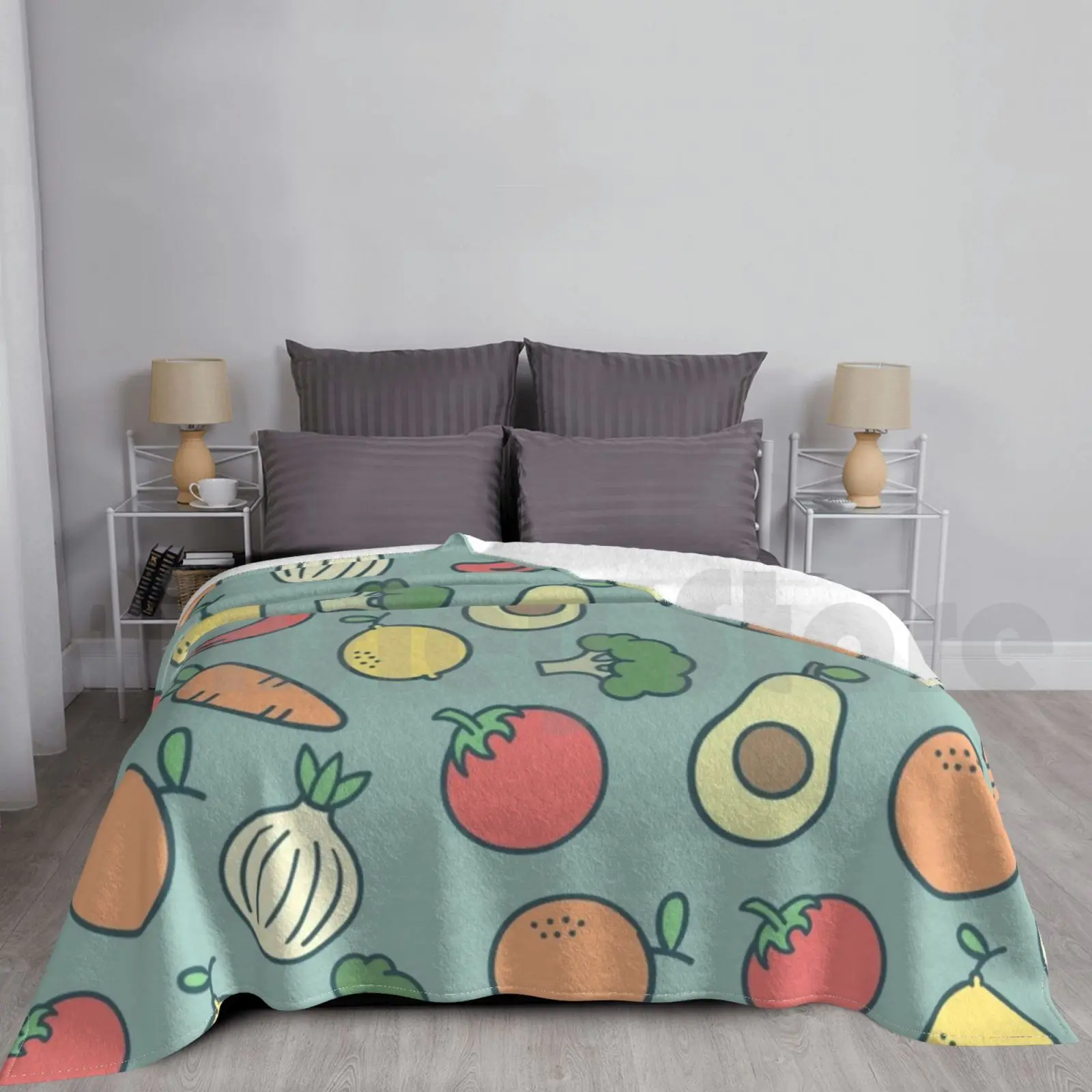 Pattern Fruits And Vegan Blanket Fashion Custom Pattern Fruits Vegan Veggie Food Foodie Health