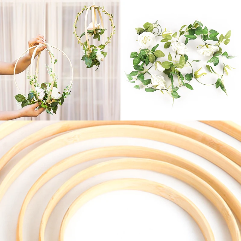 1Pc Wooden Hoops flower vine decor home Iron/Rattan wreath Wedding decoration Floral garland Dream catcher hoop Baby shower 40cm