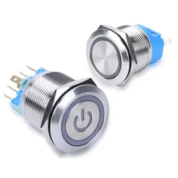 22mm metal push button switch power button LED light Waterproof Flat circular self-lock self-reset button 3v 12v 24v 110v 220v