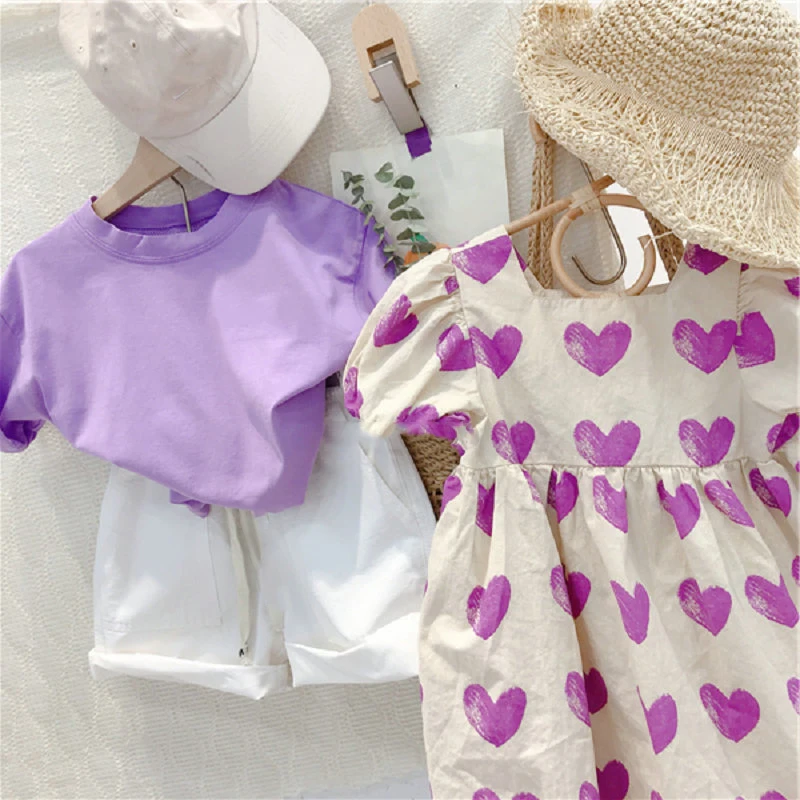 Girls Dress U-Neck Love Princess Dress 2024 Summer New Baby Kids Children\'S Clothing