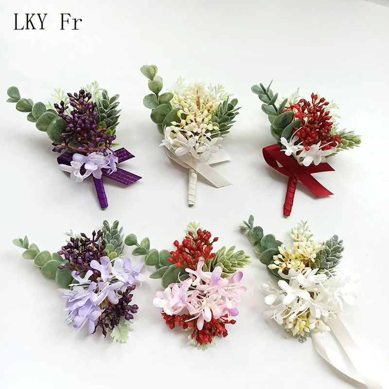 LKY Fr Wedding Boutonniere Mariage Homme Bridesmaid Corsage Bracelet Flowers broche mariage Buttonhole Suit Wedding Accessories