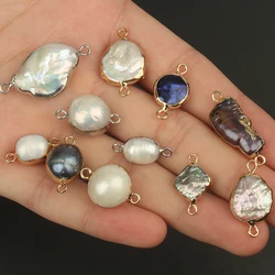 Natural Irregular Freshwater Pearl Connector Double Hole Pendant For Jewelry Making DIY Handmade Charms Necklaces Accessories