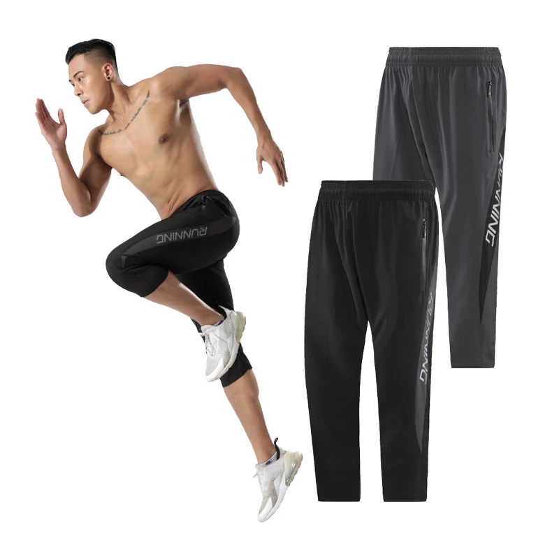 Men Training Cropped Pants Quick Dry Prints Bodybuilding Pants Patchwork Fitness 7 Points Pant Man Running Sweatpant