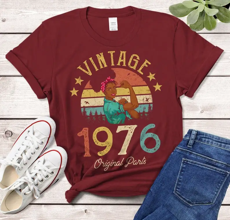 Vintage 1976 T-Shirt African Women Gift Made in 46th birthday years old Gift for Girl Wife Mom birthday idea Funny cotton Tshirt