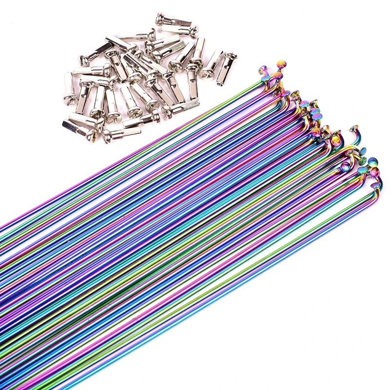 14G Mountain Road Bike Bicycle Rainbow Spoke Wire Vacuum Plating Rainbow 304 stainless steel 26 27.5 29 inch Spokes 259-293MM