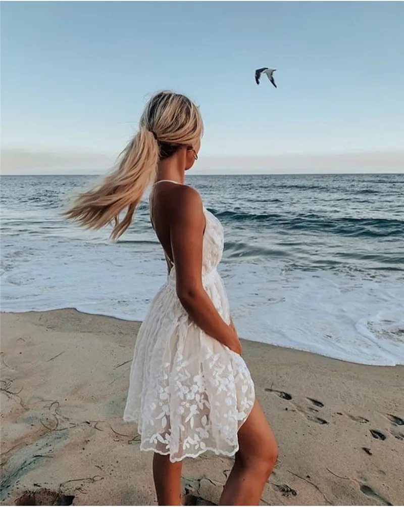 Dames Zomer Mouwloze Boho Jurk Diepe V-Hals Off Shoulder Strand Zomerjurk Kant Hoge Taille Vakantie Jurken Strandkleding