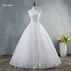 Zj9128 personalizado 2025 novo estilo moda branco o pescoço sexy vestido de casamento princesa para noiva maxi formal com renda feminino meninas