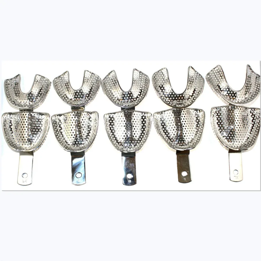 Stainless steel Dental Impression Trays Full Denture Perforated Set of 10pcs XS-S-M-L-XL Upper Lower