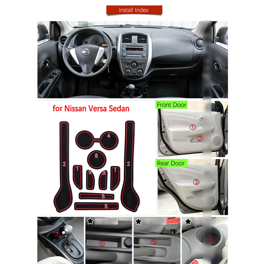 for Nissan Versa Sedan N17 Almera Sunny Latio 2011~2019 Rubber Anti-slip Mat Door Groove Cup Phone Pad Gate Slot Car Accessories