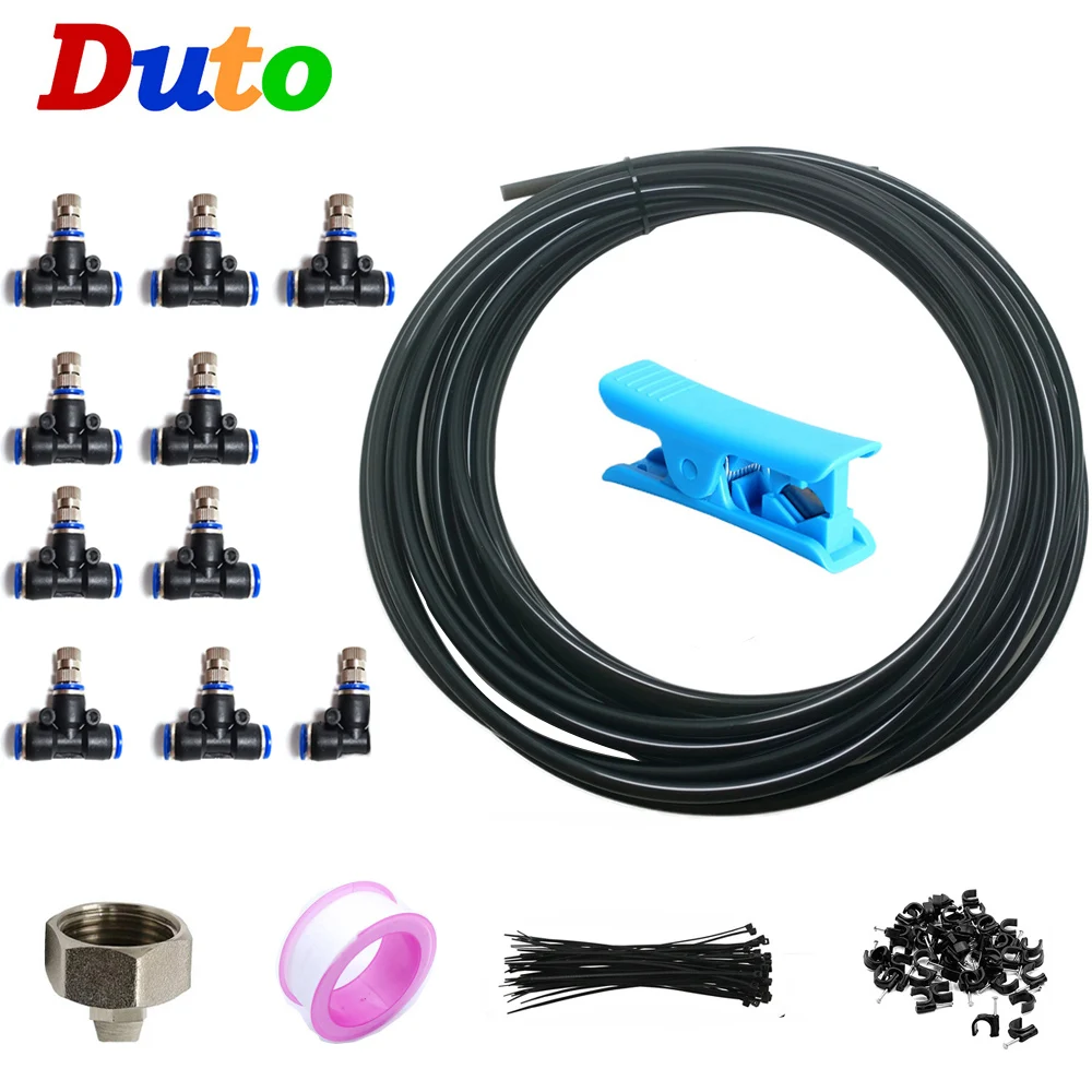 

10M DIY Outdoor Misting Cooling System fog Kit quick connect nozzle Irrigation Mist Line Greenhouse Humidification Patio Cooling