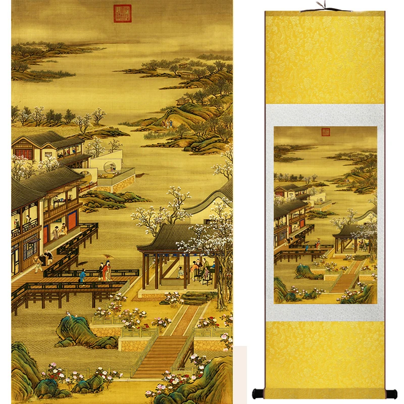 

landscape painting Home Office Decoration Chinese scroll painting mountain and River painting China palace garden19041905