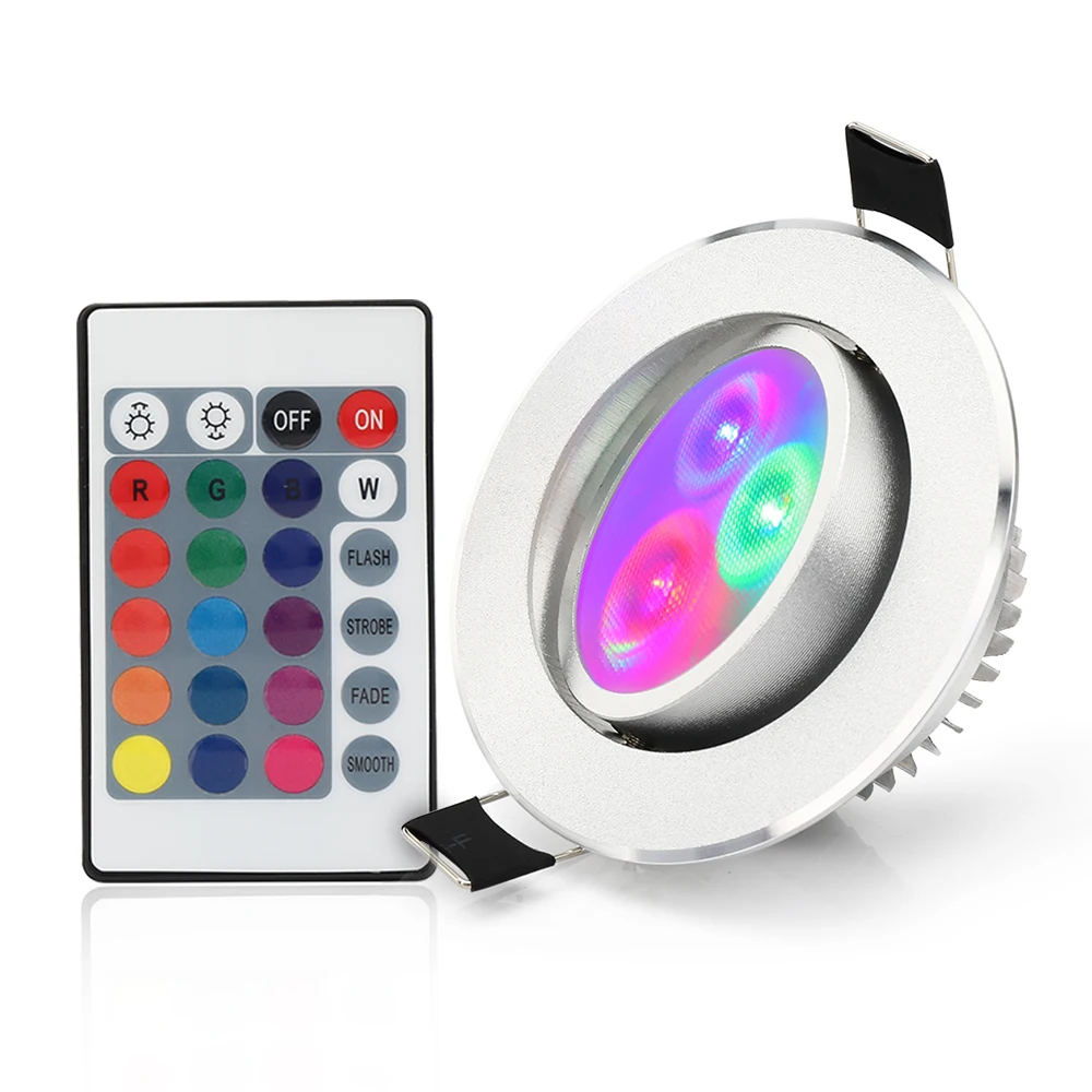 3W 12W RGB Dimmable LED Ceiling Light AC85-265V Smart Remote Control Fixture LED Downlight Indoor Party Decor Colorful Spot Lamp