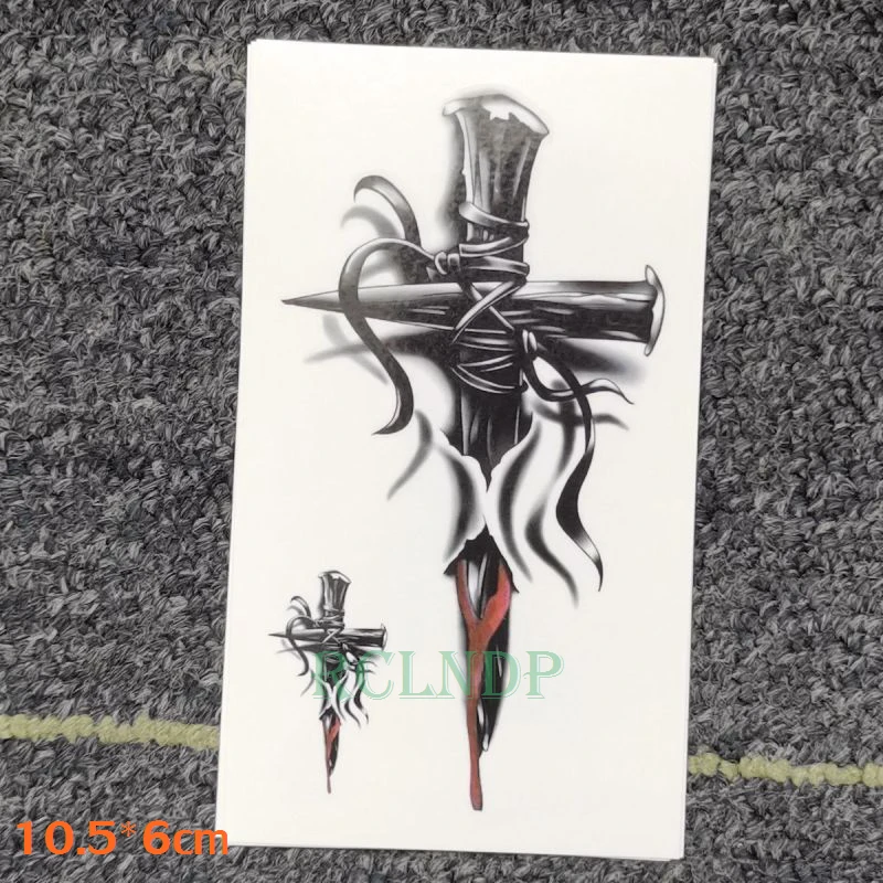 Waterproof Temporary Tattoo Sticker Cross Awl Combination Tattoo Sticker Flash Tattoo Fake Tattoo Girl boy