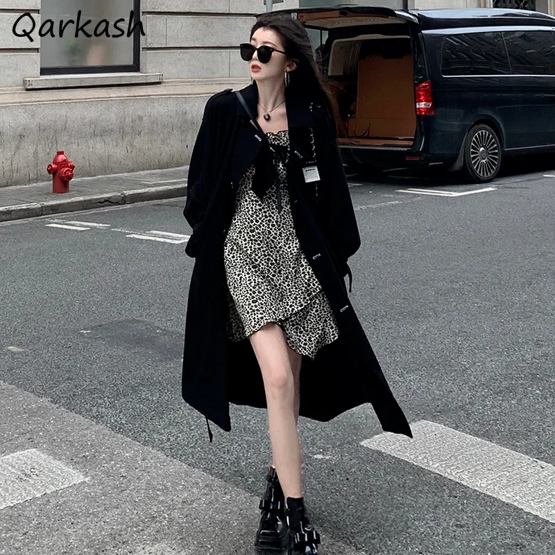 

Trench Women Long Coats Loose Ulzzang Streetwear Newly Fashion Windbreaker Classic BF All-match Double Breasted Vintage Clothing