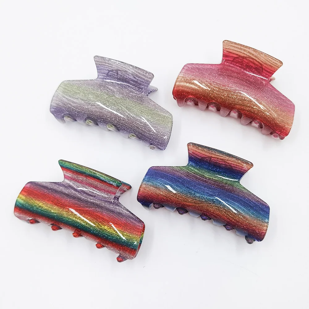 Shiny Acrylic Large Crab Hair Clip Women Girls Cute Rainbow Barrette Hairpin Big Plastic Ponytail Holder Clamp Hair Accessories