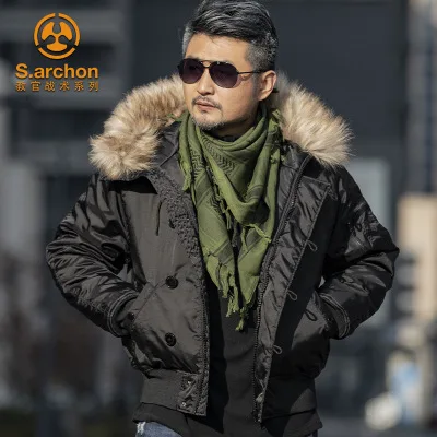 Mens Winter N2B puffer jacket men canada coat military fur hood warm trench camouflage tactical bomber army korean parka