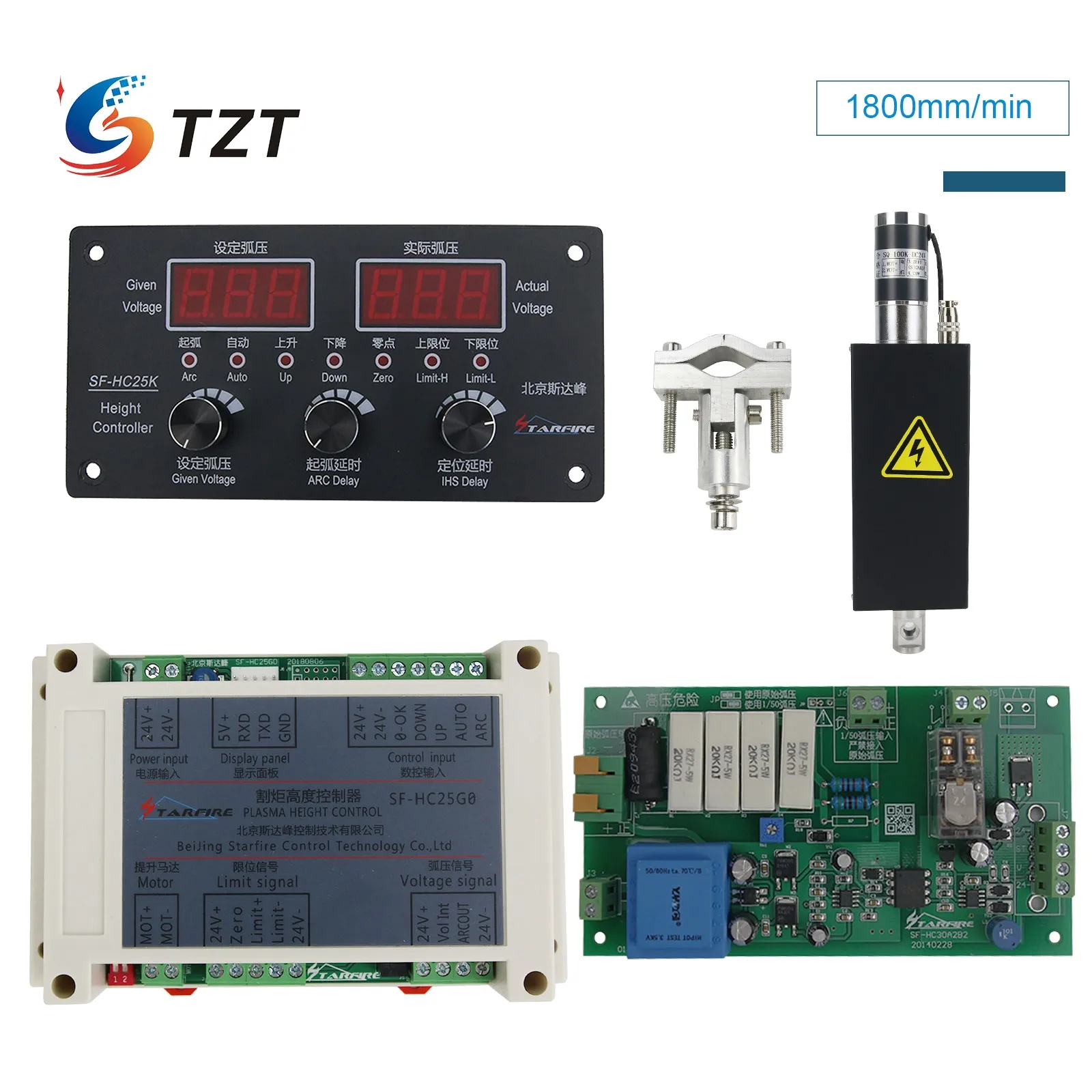 

TZT CNC THC Plasma Cutting Torch Height Controller SF-HC25G or SF-HC25K with THC Lifter JYKB-100-DC24V-T3