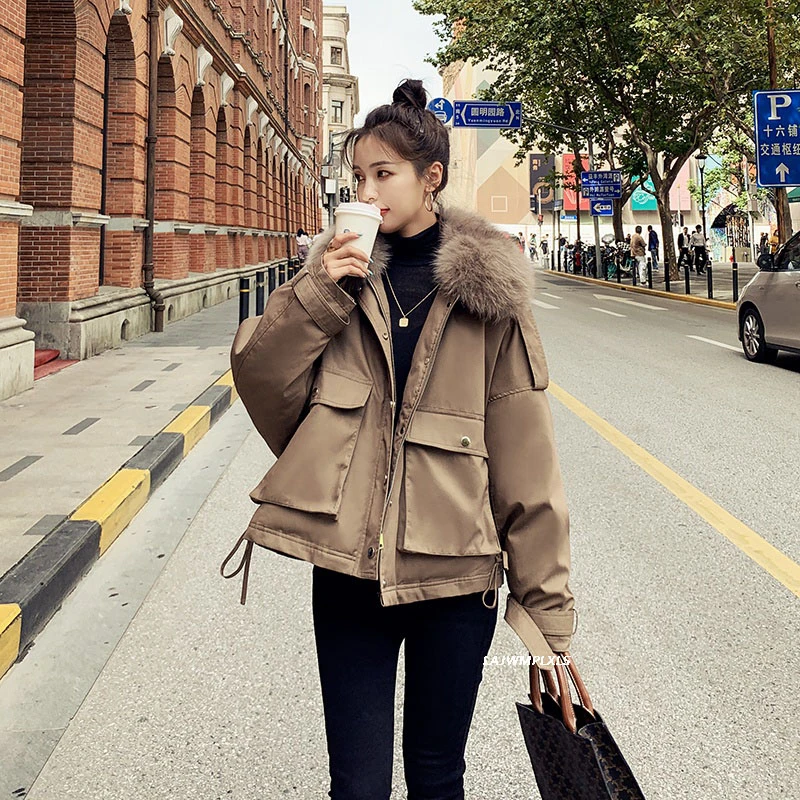 Korean 90% Down Coat Winter Women Vintage Duck Down Jacket Real Fox Fur Collar Warm Coat Thick Loose Down Parkas Outerwear YR267