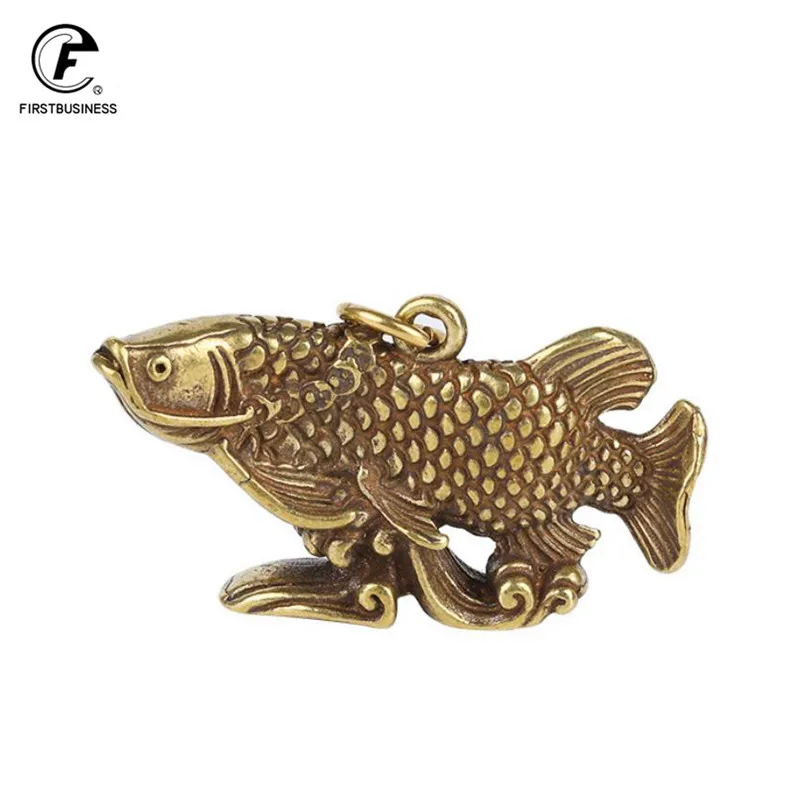 Arowana Fish Figurines Lucky Feng Shui Ornament Home Decorations Pure Brass Dragonfish Miniature Vintage Animal Keychain Hanging