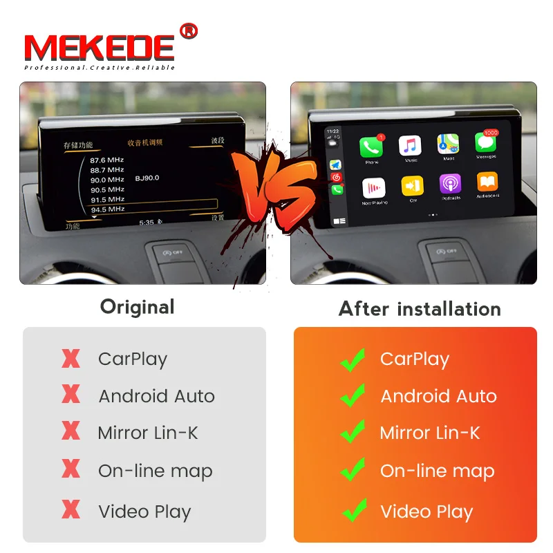 MEKEDE New Wireless Carplay Android Auto Plug and Play For Audi A1 Q3 A4 Q5 A6 A7 Q7 Q2 Q5L MIMI2G MIMI3G RMC MIB system Decoder