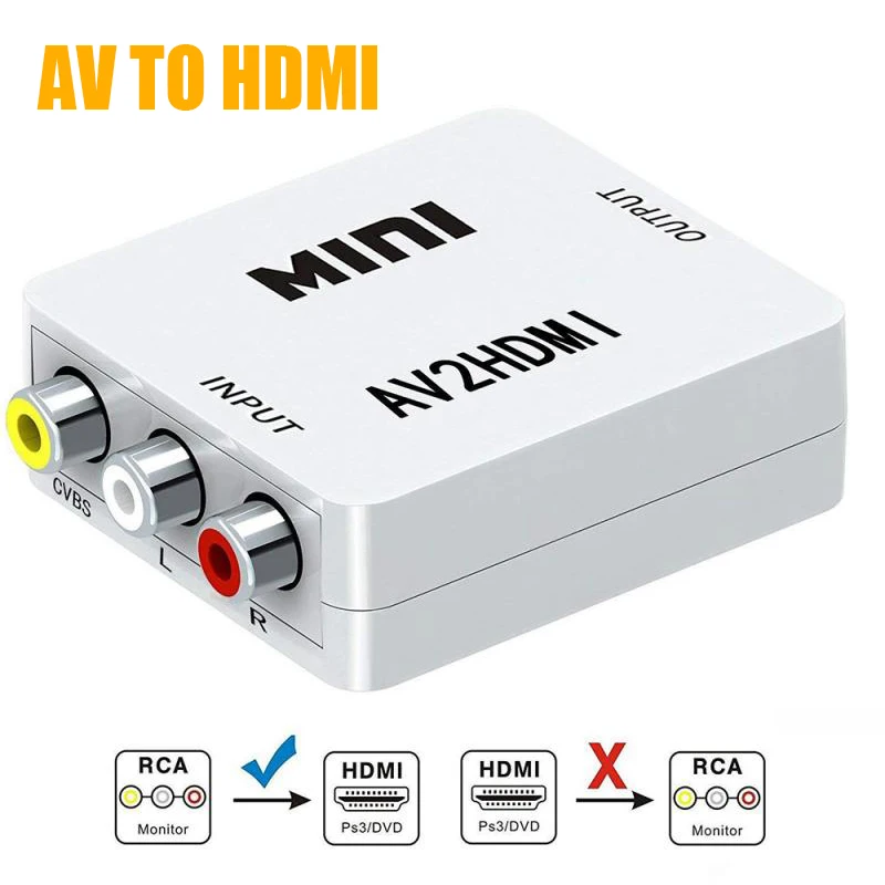 Mini RCA AV Male to HDMI Female Converter Adapter Full HD 1080P Composite CVBS to HDMI AV2HDMI Audio Converter