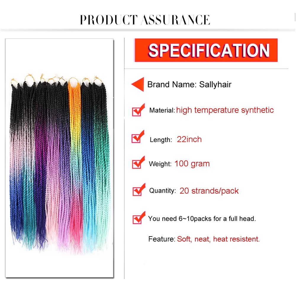 Sallyhair 20 Stränge Ombre Farbe Senegal Twist Zöpfe Haar Extensions Blau Grau Hohe Temperatur Synthetische Häkeln Flechten Haar