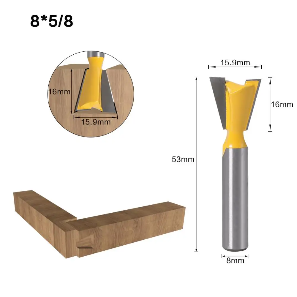 5pcs 8mm Shank Dovetail Joint Router Bits Set 14 Degree Woodworking Engraving Bit Milling Cutter for Wood