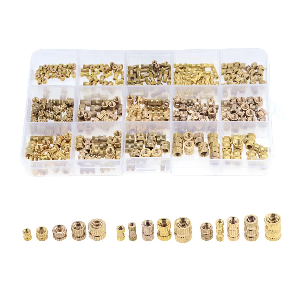 

330PCS/Box M2 M3 M4 M5 Brass Insert Nut Injection Molding Brass Knurled Thread Inserts Nuts Assortment Kit M2*4 M3*8 M4*6 M5*10