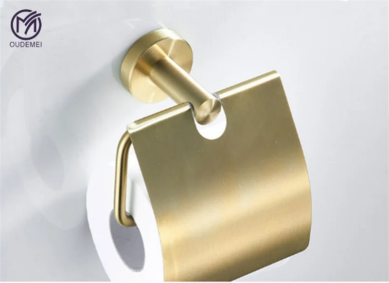 

Gold Toilet Paper Holder Stainless Steel Resistant Tissue Paper Rack Brushed nickel bathroom accessories set