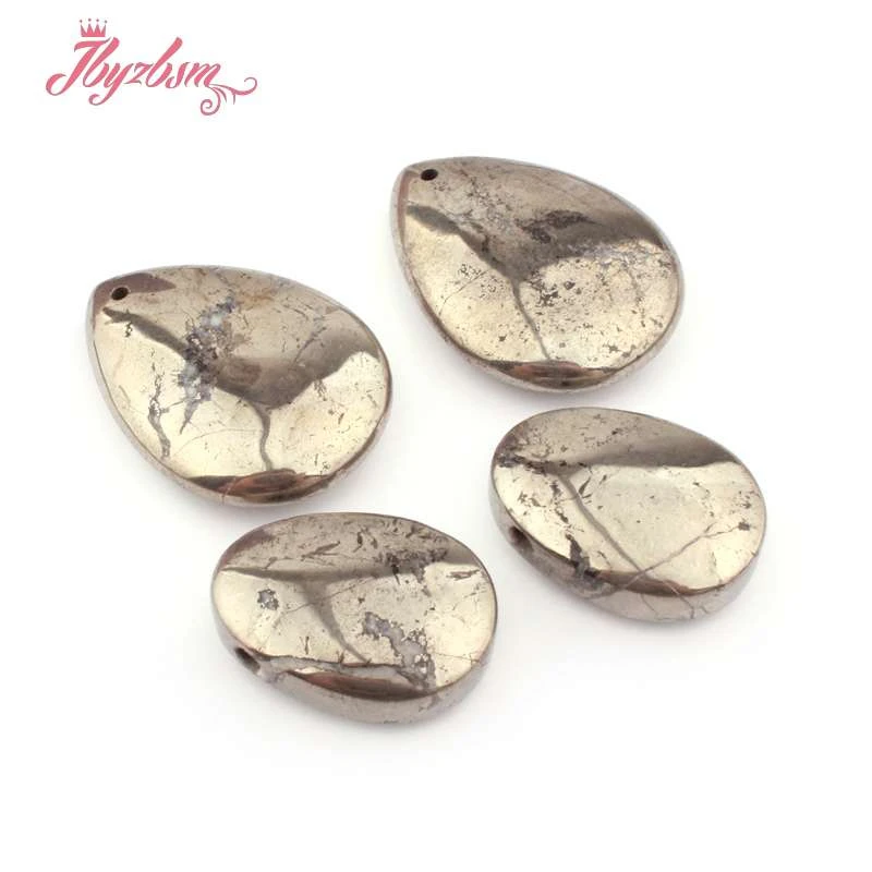 22x30mm 30x40mm Drop Silver Gray Pyrite Smooth Natural Stone Beads Loose For DIY Gift Necklace Pandant Jewelry Making 1 Pc