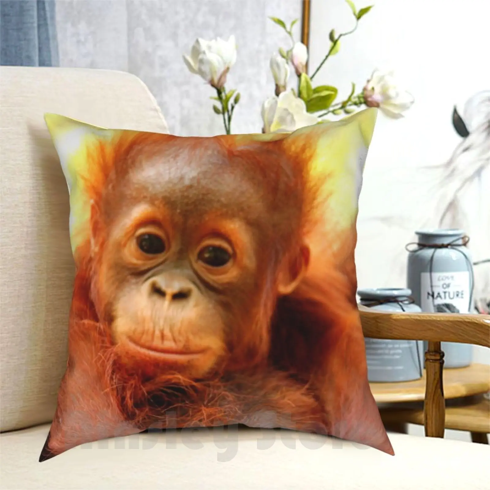 Bad Hair Day! Pillow Case Printed Home Soft Throw Pillow Orangutan Baby Baby Orangutan Bad Hair Day Primate Animal Wild