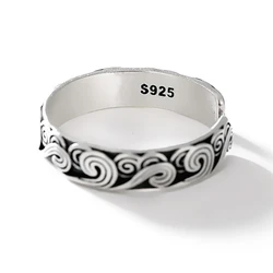 Sole Memory Ethnic Retro Good Luck Cloud Wave Silver Color Resizable Opening Ring For Women Luxury Jewelry SRI925