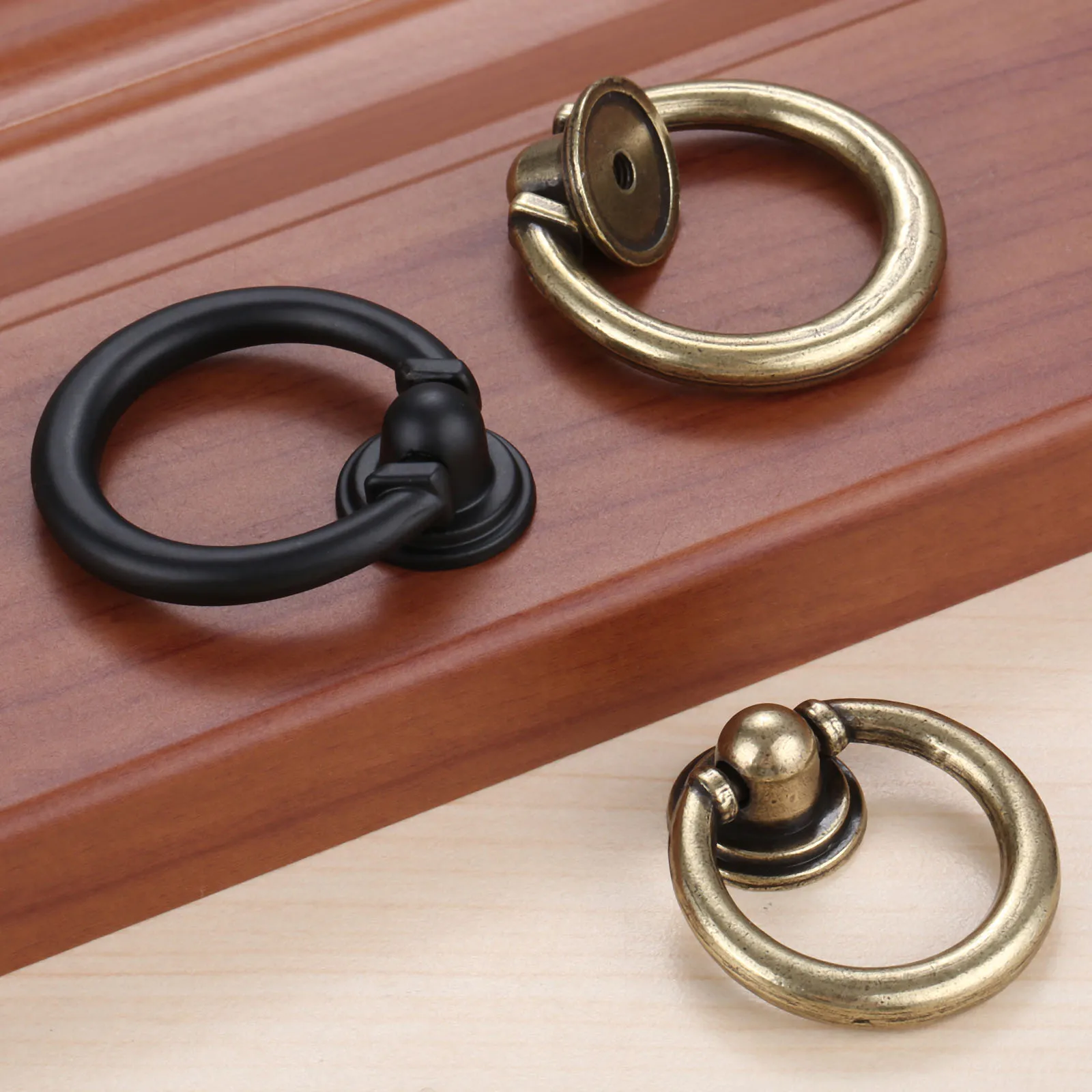 DRELD 1Pc Vintage Cabinet Furniture Knob Zinc Alloy Drawer Pull Ring Bronze/Black Kitchen Cupboard Closet Door Handles 35/40mm