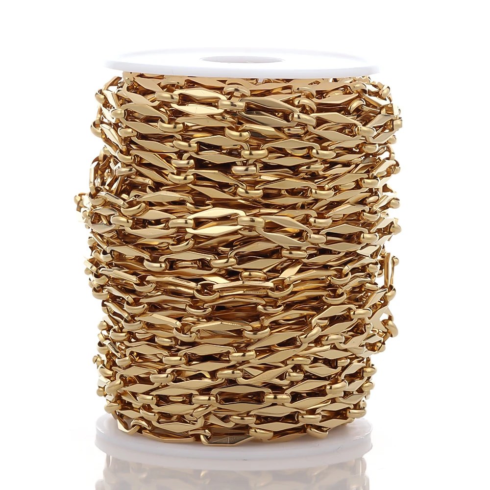1 Meter Edelstahlkette in Goldfarbe, flach, für DIY-Schmuckherstellung, Bastelarbeiten, Halskettenzubehör, handgemachte Zubehörteile – Detail 6