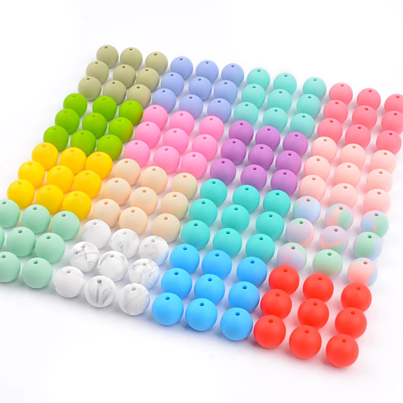 LOFCA 12mm 50pcs Silicone Loose Beads Baby Teether Round Baby Teething Beads DIY Chewable Colorful Teething For Infant