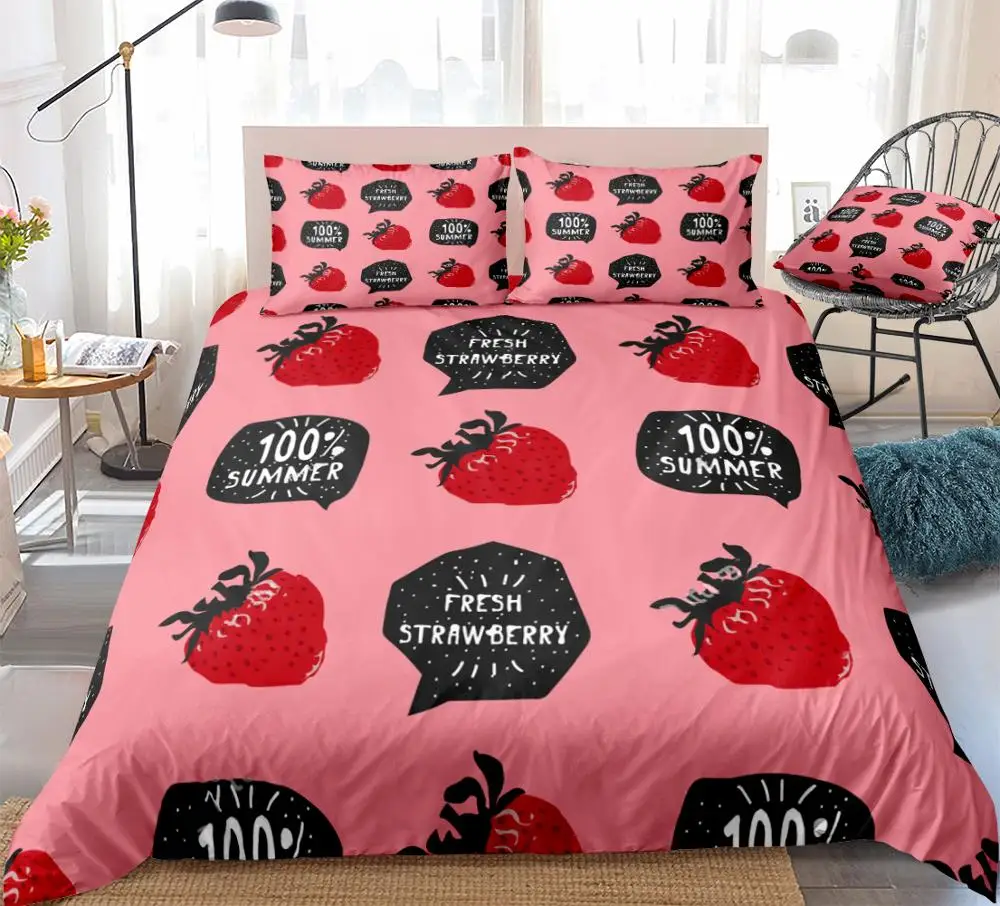 

Fruits Duvet Cover Set Strawberry Bedding Kids Girls Pink Fruits Quilt Cover Queen Home Textiles Strawberry Bed Set Dropship